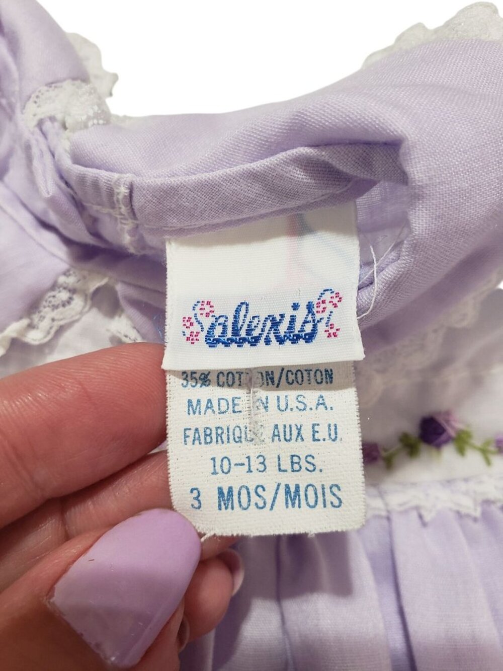 Vintage Alexis Lilac Purple Embroidered Flowers Frilly Party Dress 3 Months - Picture 7 of 12